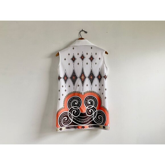 Vintage 70s Sleeveless Mod Top | Abstract Diamond Print | Size S - Picture 4 of 5